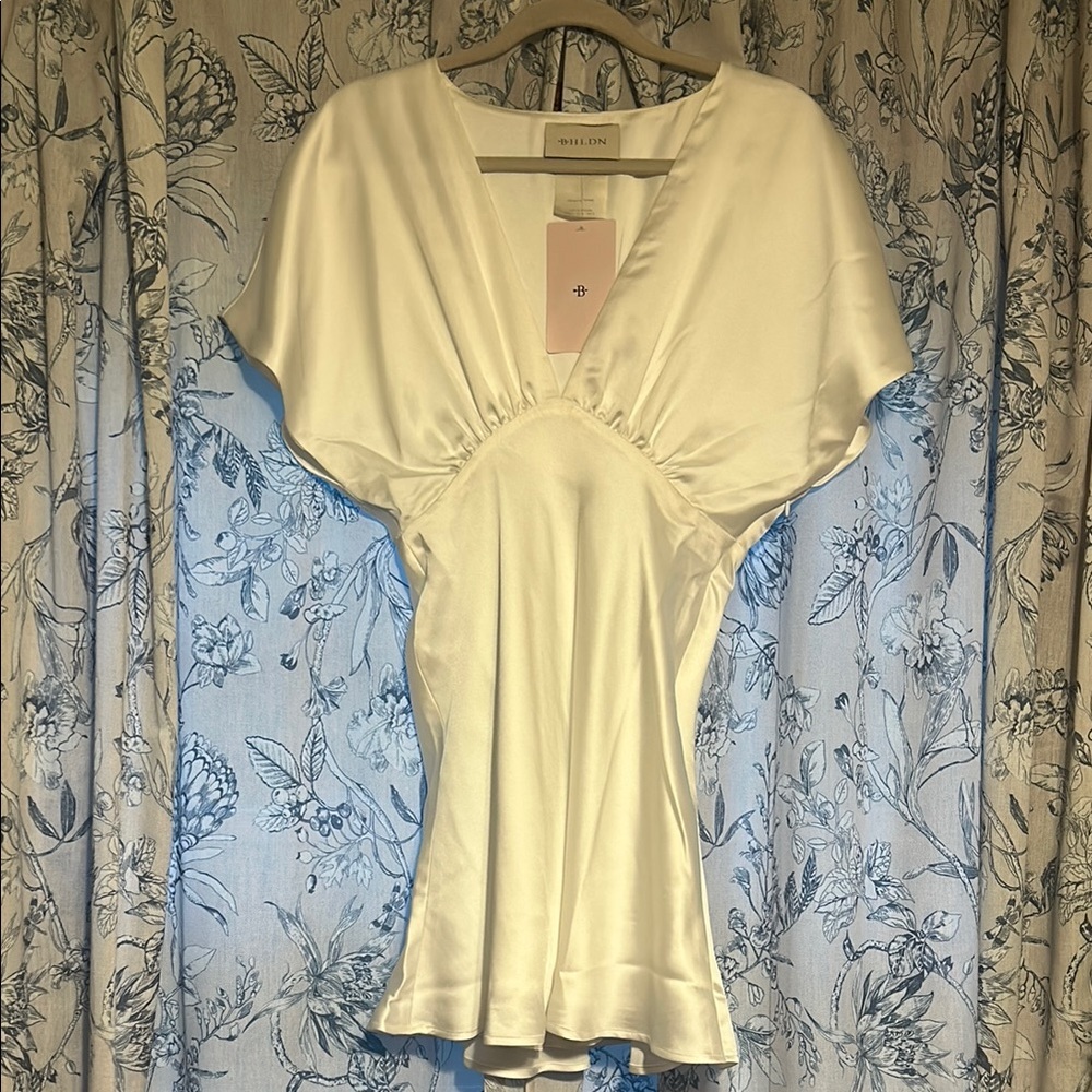Anthropologie White Satin Dress
